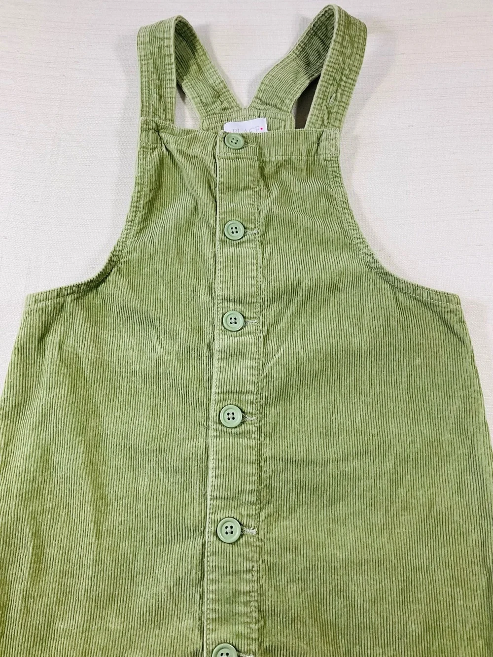 CHILDREN’S PLACE Girls' 10 Green Corduroy Button-Front Overalls Pinafore Dress